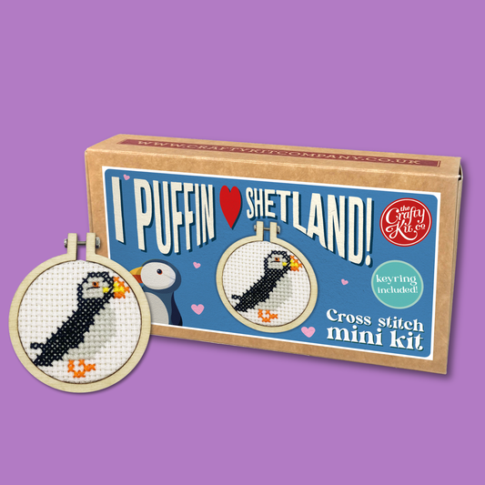 I Puffin Love Shetland! Mini Matchbox Cross Stitch Kit