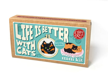 Life is Better with Cats Mini Matchbox Cross Stitch Kit