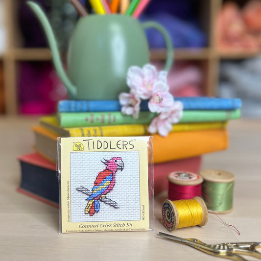 Tiddlers Red Parrot Mini Cross Stitch Kit