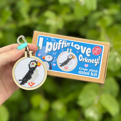 I Puffin Love Orkney! Mini Matchbox Cross Stitch Kit