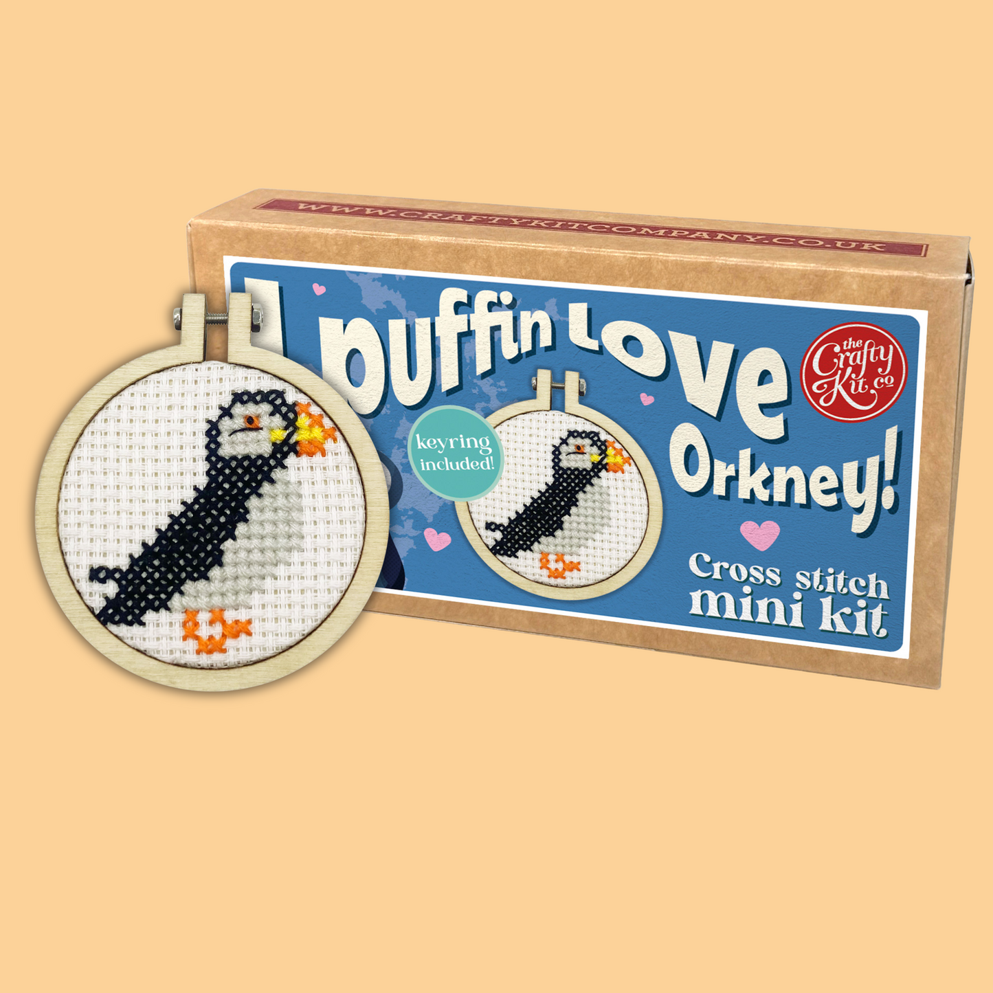 I Puffin Love Orkney! Mini Matchbox Cross Stitch Kit