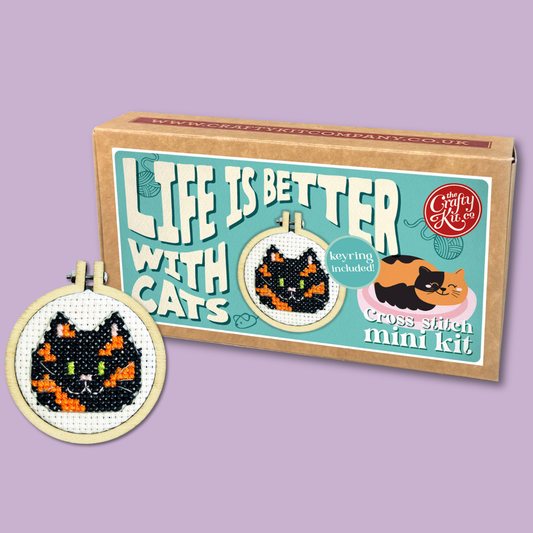 Life is Better with Cats Mini Matchbox Cross Stitch Kit