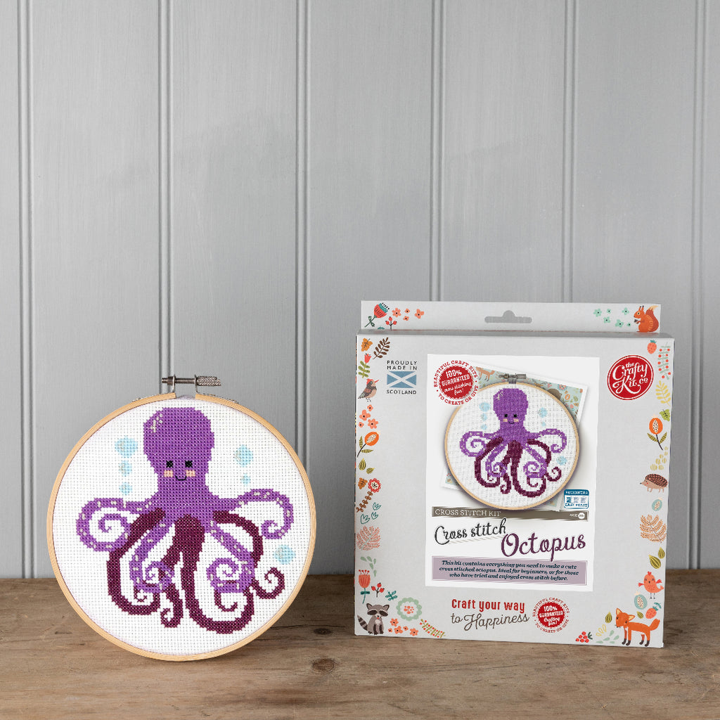 Purple Octopus Cross Stitch and kit box image